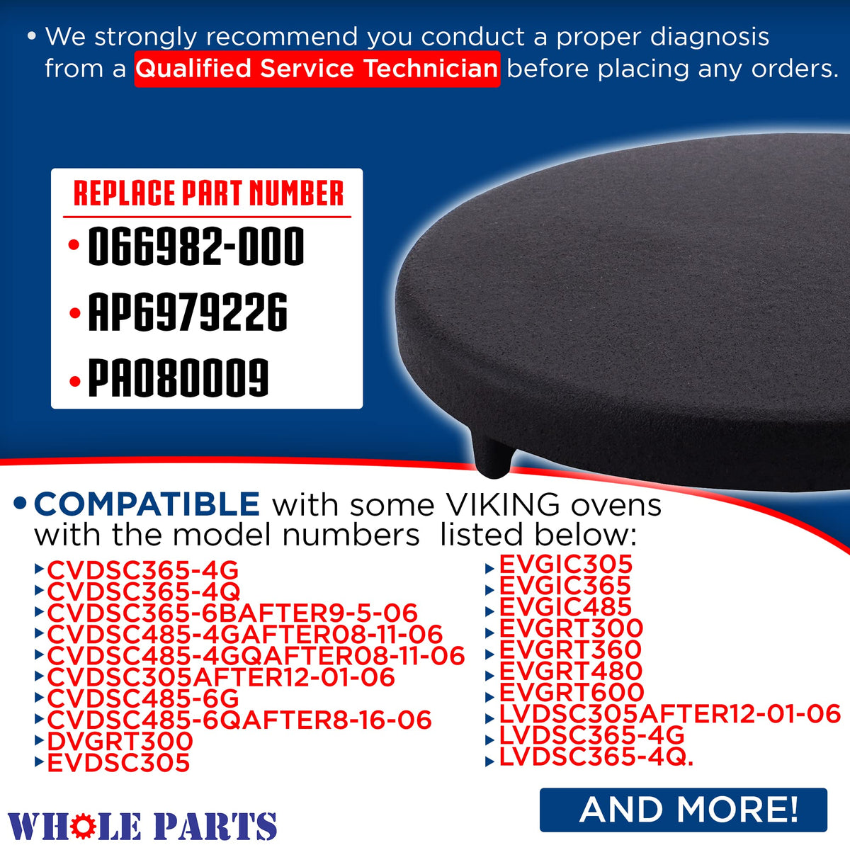 Whole Parts Upgraded Black Gas Range Burner Cap Part# PA080015