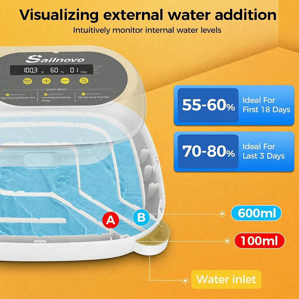 24 Eggs Incubator, 4 Modes, Temp Control & Humidity Display, Grey