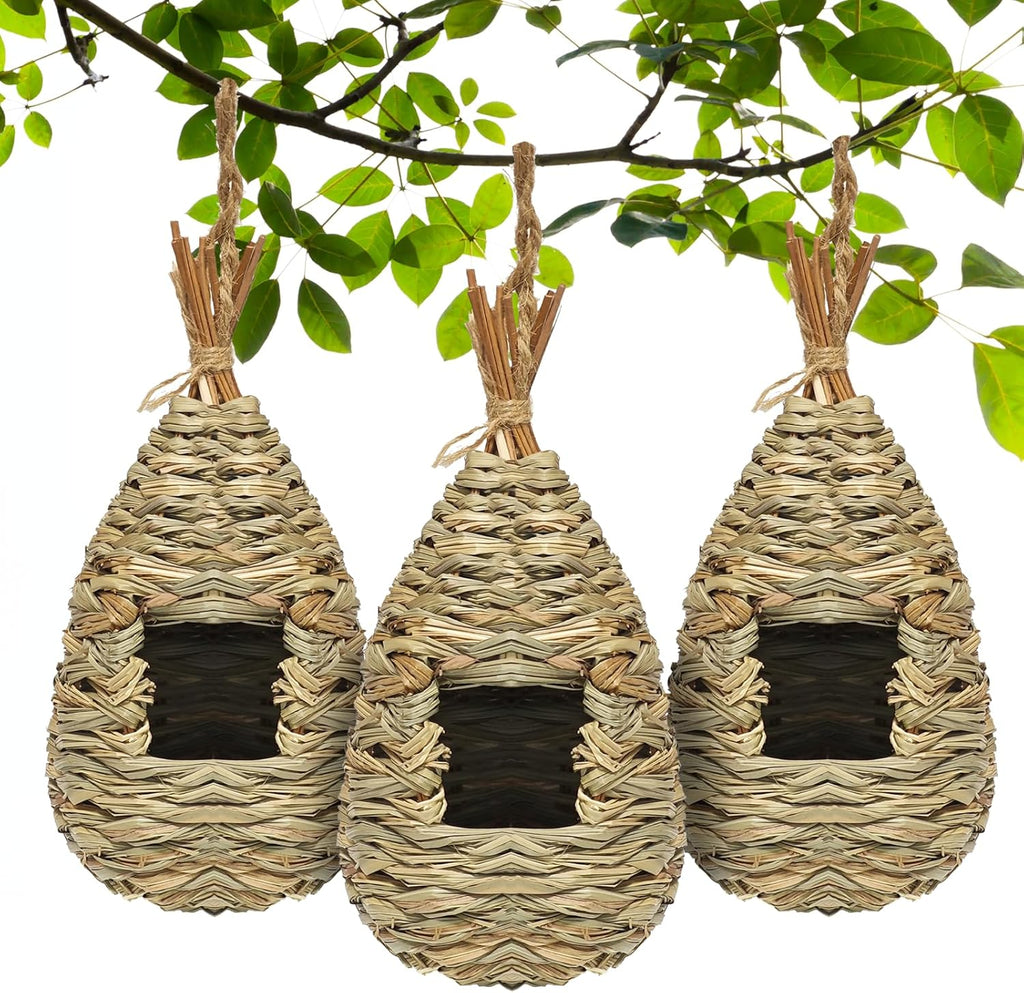 Hummingbird Houses 3Pcs Hand Woven Grass Hanging Bird Nest