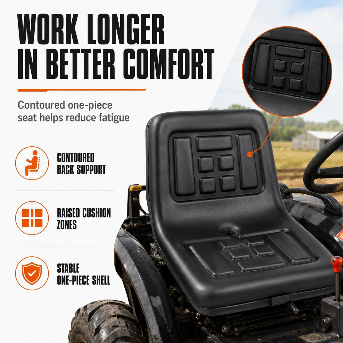 Universal Forklift Tractor Seat Cushion Lawn Mower Seat | Replacement Seats with Drain Groove & Adjustable Slide Rails