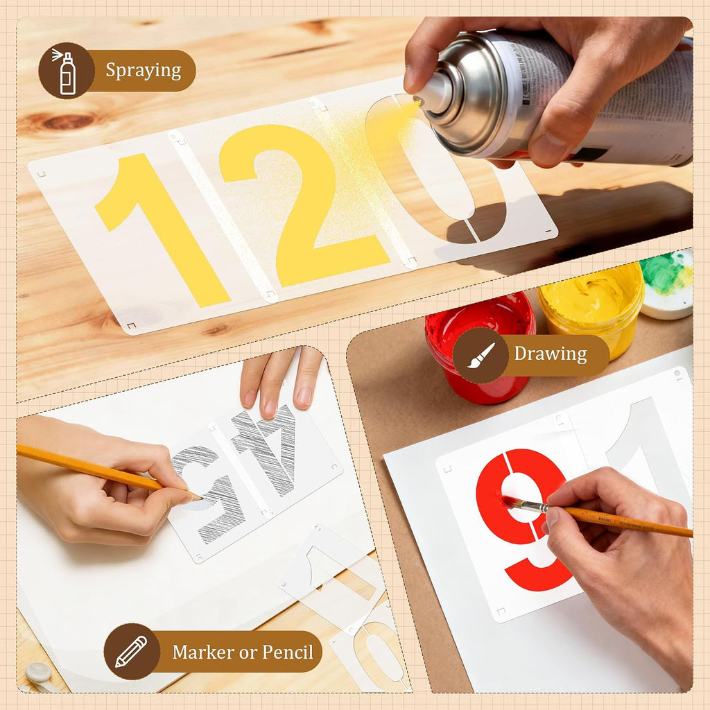 3,4,5 Inch Number Stencils, 30Pcs Plastic Reusable Washable Curb Stencil Kit for Address Painting, 0-9 Large Number