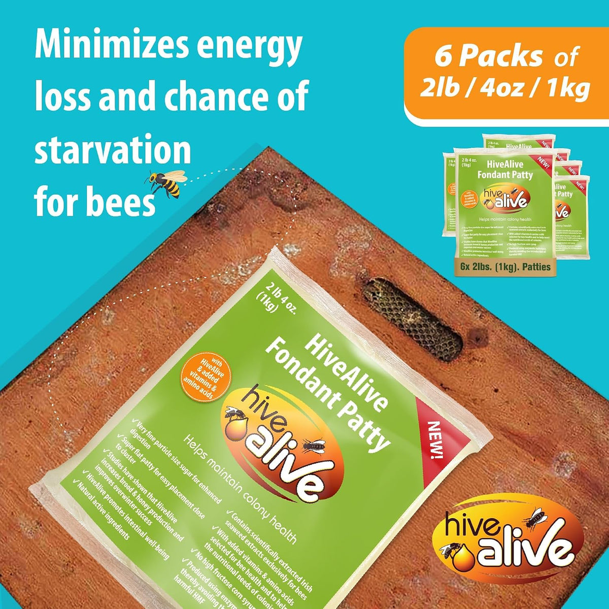 Bee Food Fondant, Winter, Spring & Fall Feed, 2.2lbs x 6-Pack