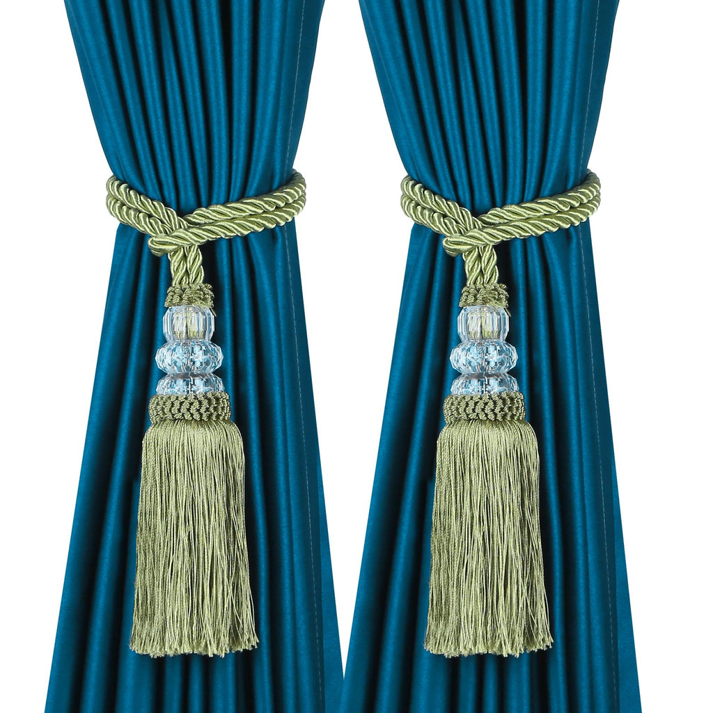 2 Pack Curtain Tiebacks with Tassel, Green