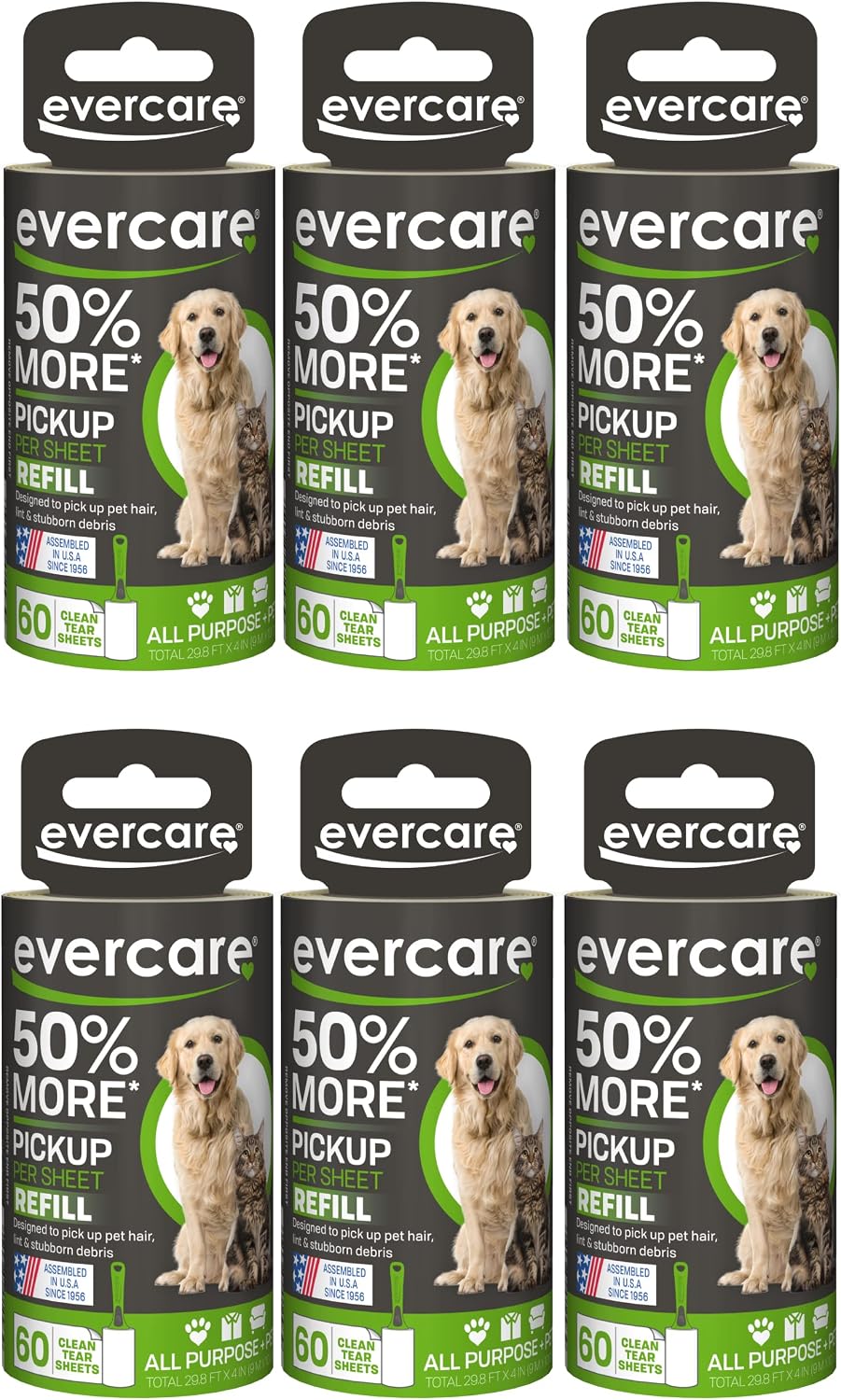 Extra Sticky Pet Lint Roller Refill 60 Sheets, 6-Pack