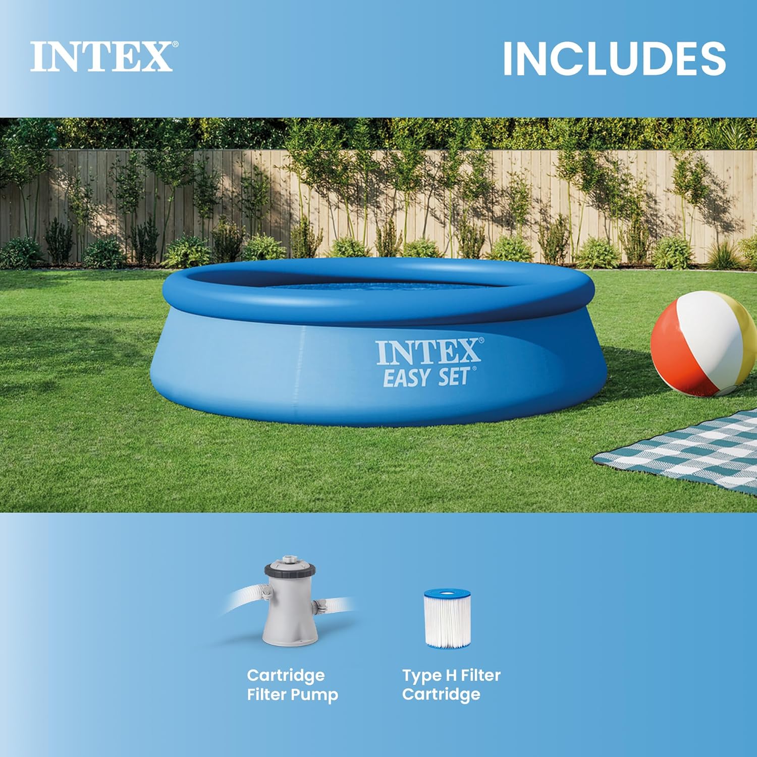 Easy Set 10 ft x 30in Above Ground Pool Set, Round Inflatable Swimming Pool with 330 GPH Cartridge Filter Pump and