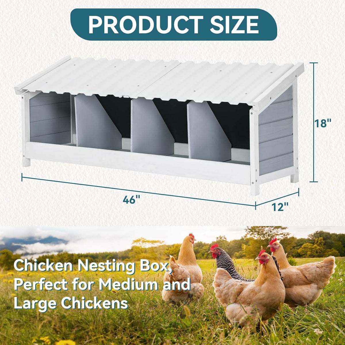 4 Holes Chicken Nesting Box, PVC Waterproof Roof, Privacy Cover