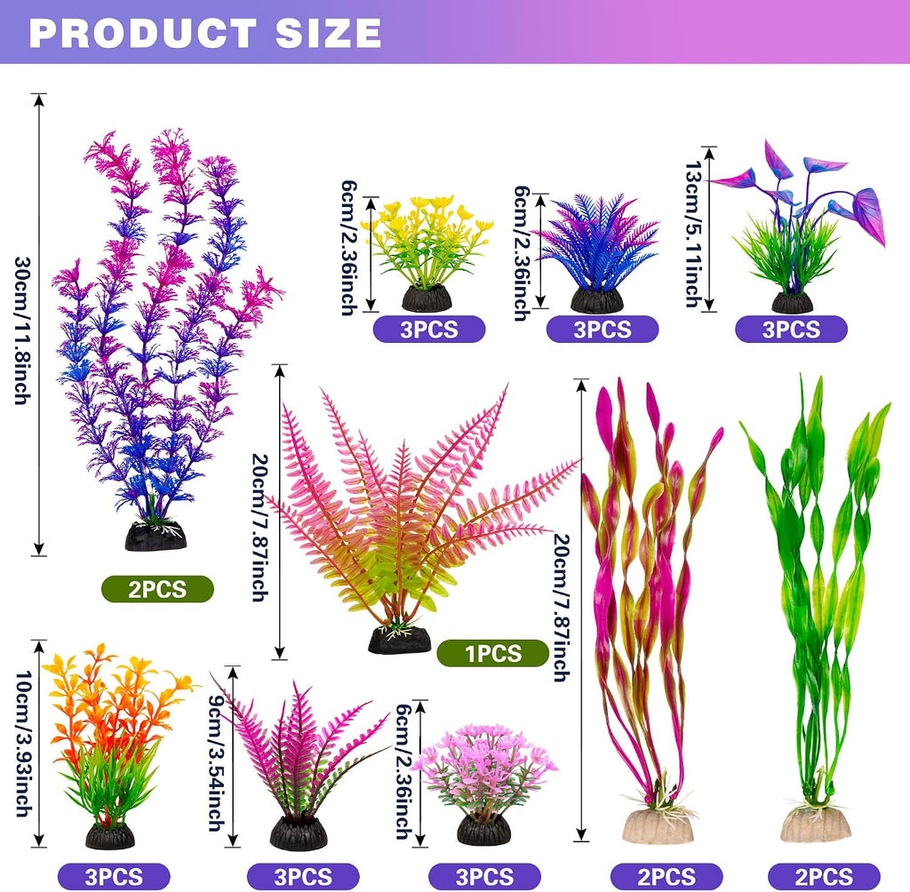 Artificial Aquarium Plastic Plants Fish Tank Decorations, 25PCS