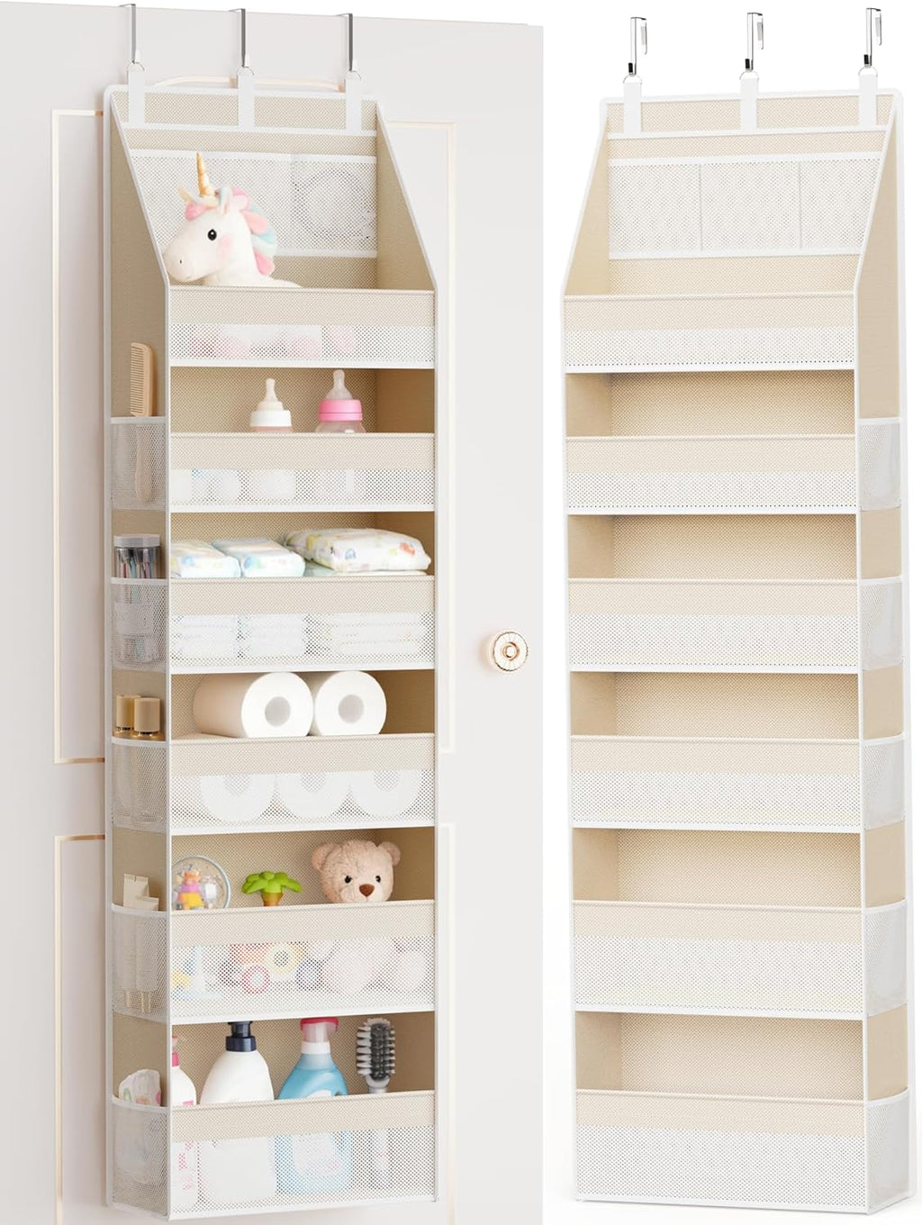 Over the Door Organizer, 6-Shelf Closet Hanging Storage with 13 Mesh Pockets, 55lbs Capacity Behind the Door Storage