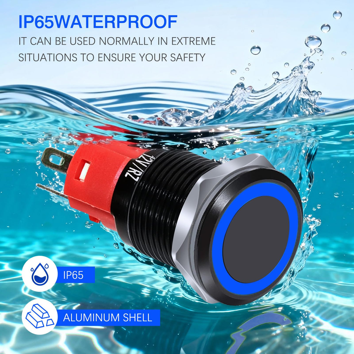 1 Pcs 16mm Latching Push Button Switch (Blue Light)