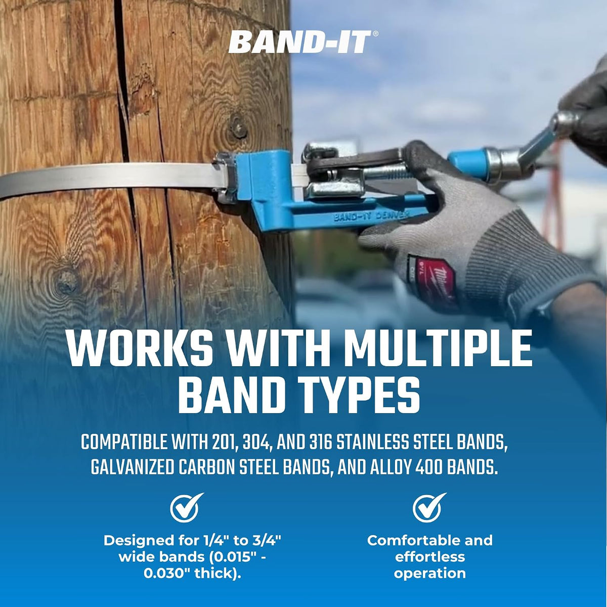 C00169 Standard Banding Tool,1/4" to 3/4" Wide, Built-In Cutter