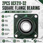 2pcs UCF211-32 Square Pillow Flange Bearing, 2" Bore 4-Bolt Cast