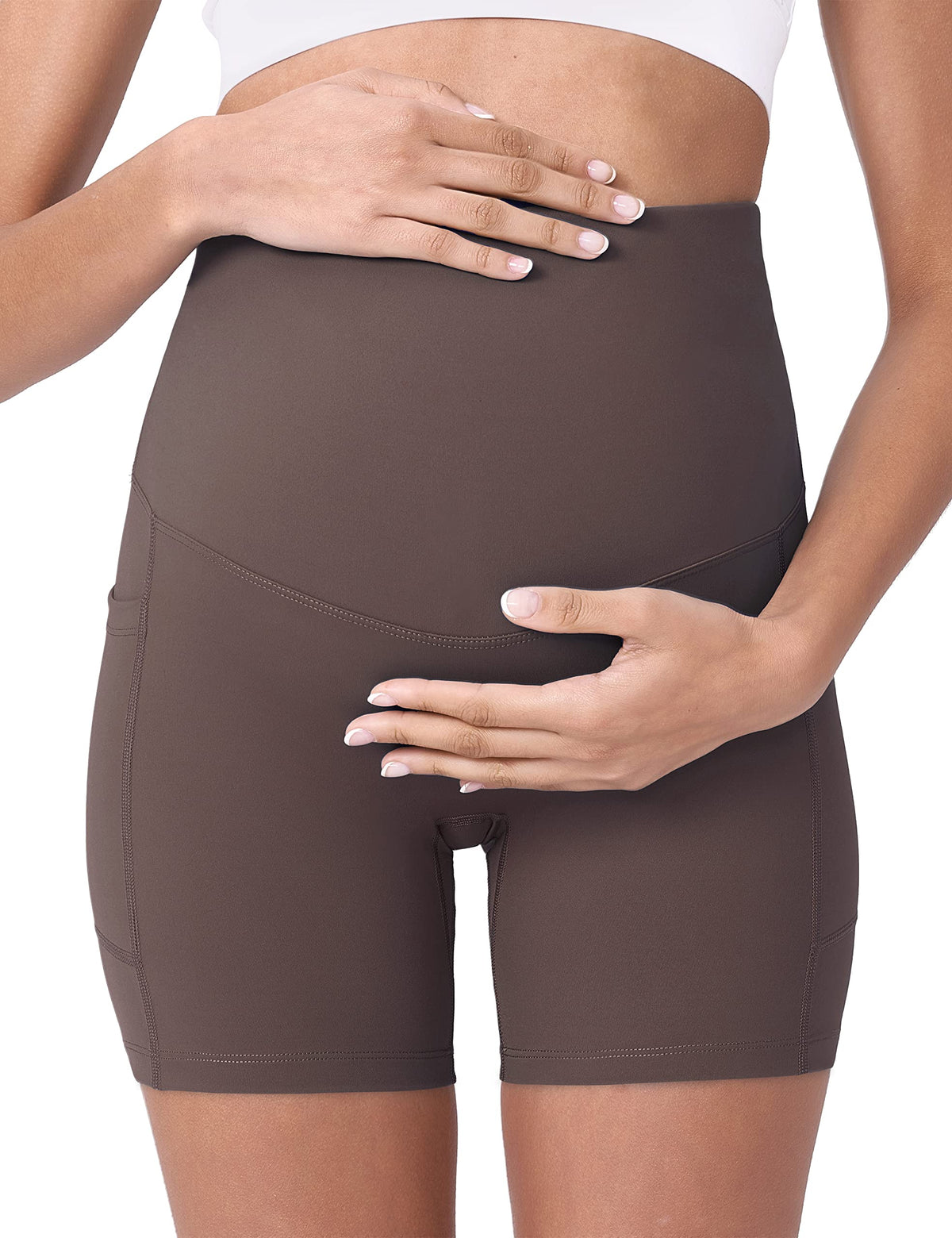 Maternity Biker Shorts Pockets Dark Brown 5" X-Large