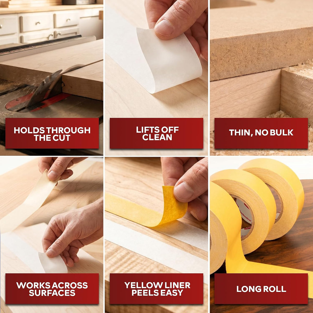 Double Sided Woodworking Tape 2 Inch x 90 Feet, Heavy Duty Residue-Free Double Sided Masking Tape for Router