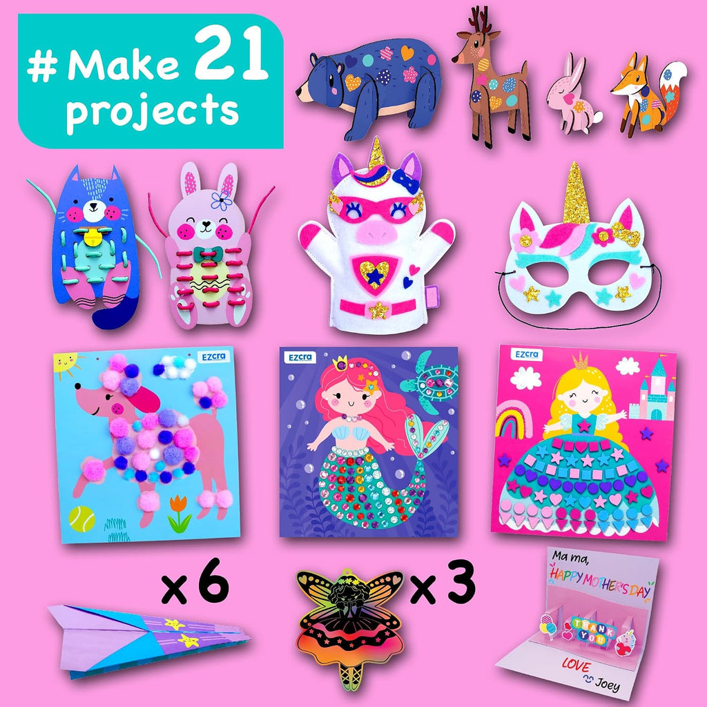 Unicorn Craft Kits for Kids Ages 4-8 – 21 Projects in 1 Craft Box for Kids – All Inclusive No Mess Arts and Crafts