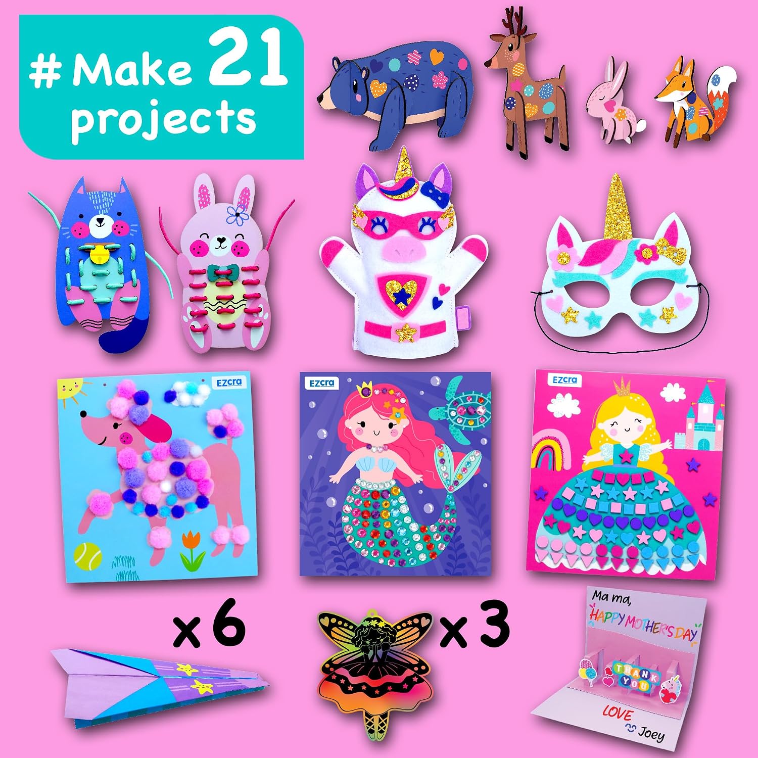 Unicorn Craft Kits for Kids Ages 4-8 – 21 Projects in 1 Craft Box for Kids – All Inclusive No Mess Arts and Crafts