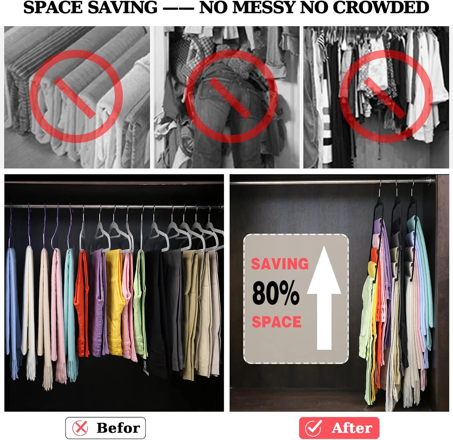 Closet Organizers and Storage, 3 Pack Pants-Hangers-Space-Saving, Velvet Non Silp 5 Tier Scarf Jeans Closet