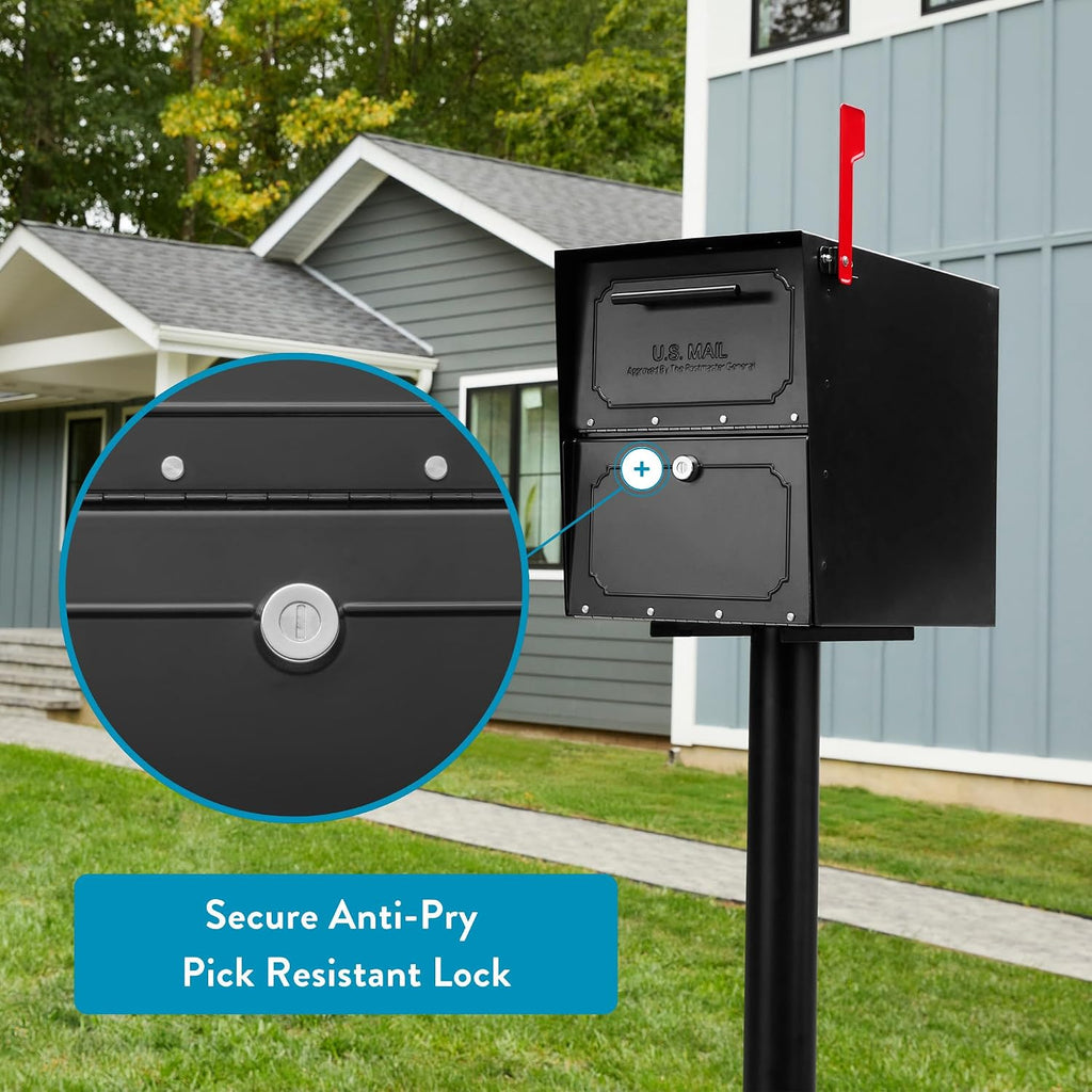 6200B-10 Oasis Classic Locking Post Mount Parcel Mailbox with High Security Reinforced Lock,Black,18.00 x 15.00 x