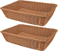 2 Pack Woven Bread Basket, Plastic Wicker Fruit Baskets 15.7 x 11.4 Inch, Imitation Rattan Food Serving Trays for