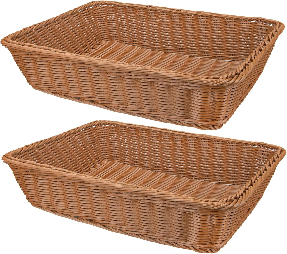 2 Pack Woven Bread Basket, Plastic Wicker Fruit Baskets 15.7 x 11.4 Inch, Imitation Rattan Food Serving Trays for