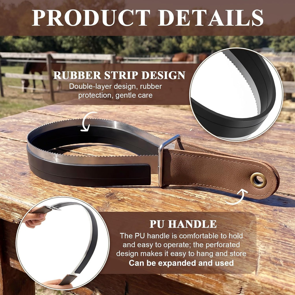 2 in 1 Horse Shedder Scraper with Rubber Edge Stainless Steel Horse Sweat Scraper Metal Dual Sided Equine Deshedding