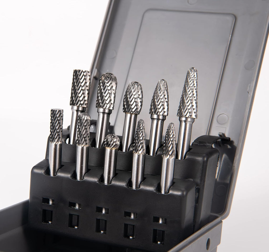 1/4" Shank 10pcs Double Cut Solid Carbide Rotary Burr Set