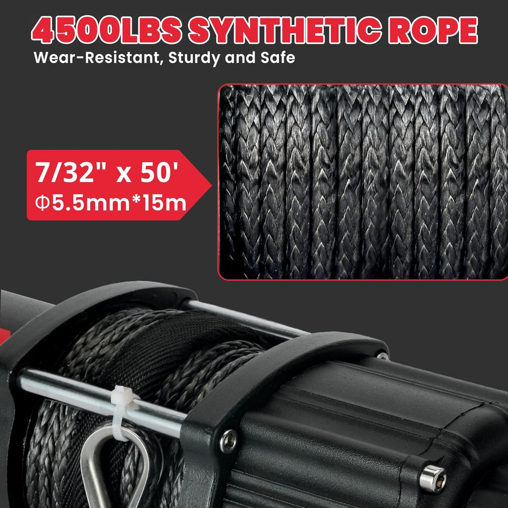 4500 lb ATV/UTV Winch,12V Towing Off-Road Electric UTV Winch with 1/4"×50' Synthetic Rope,Wireless Remote and Rubber