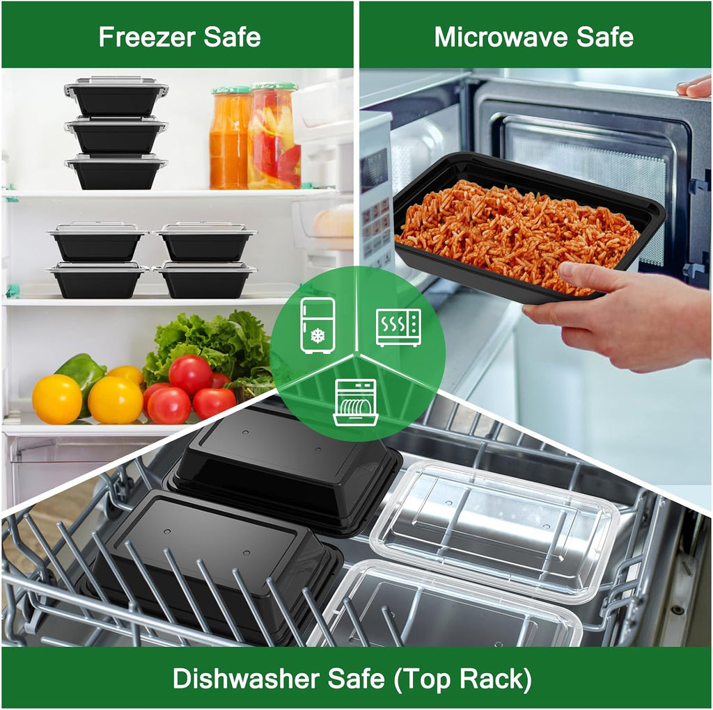 50 Pack (100-Piece) 32 oz Meal Prep Containers Reusable with Lids
