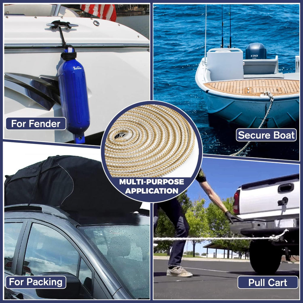 Double Braided Nylon Dock Line - Boat Rope - Marine and Pontoon Accessories - Braided, Reinforced Boat Ropes and Ties