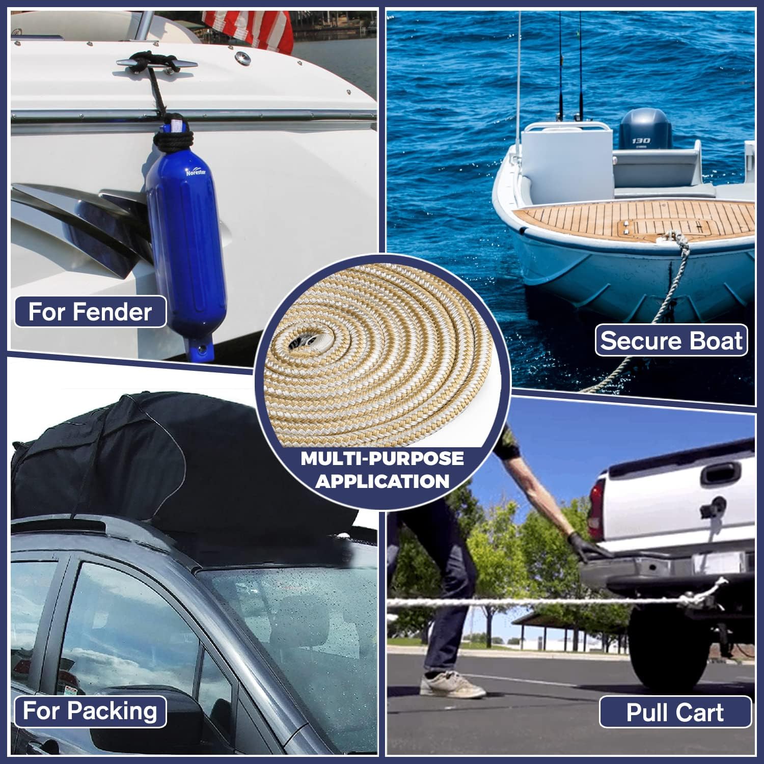 Double Braided Nylon Dock Line - Boat Rope - Marine and Pontoon Accessories - Braided, Reinforced Boat Ropes and Ties