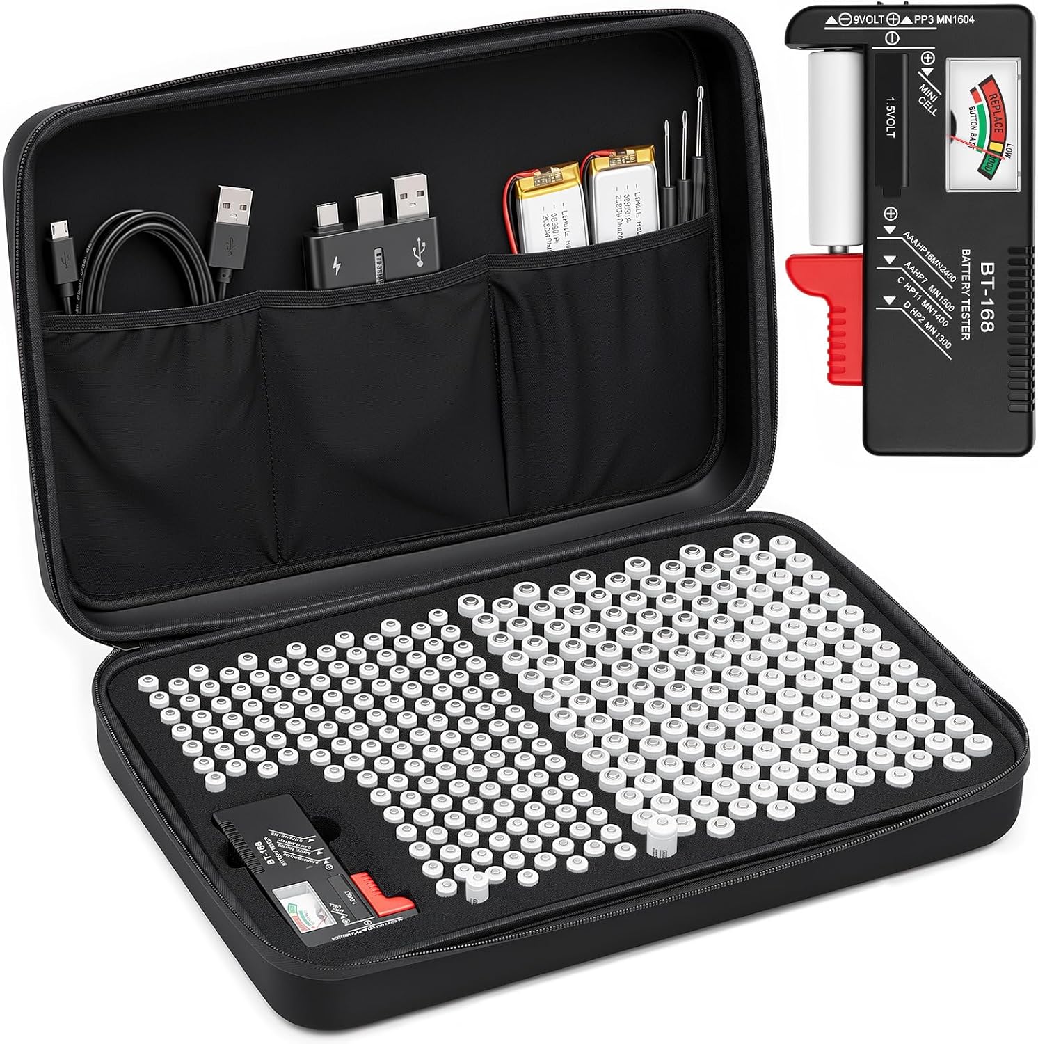Large Capacity Battery Storage Case with Tester, Portable Organizer Bag for 300 AA & AAA Batteries, Household Home