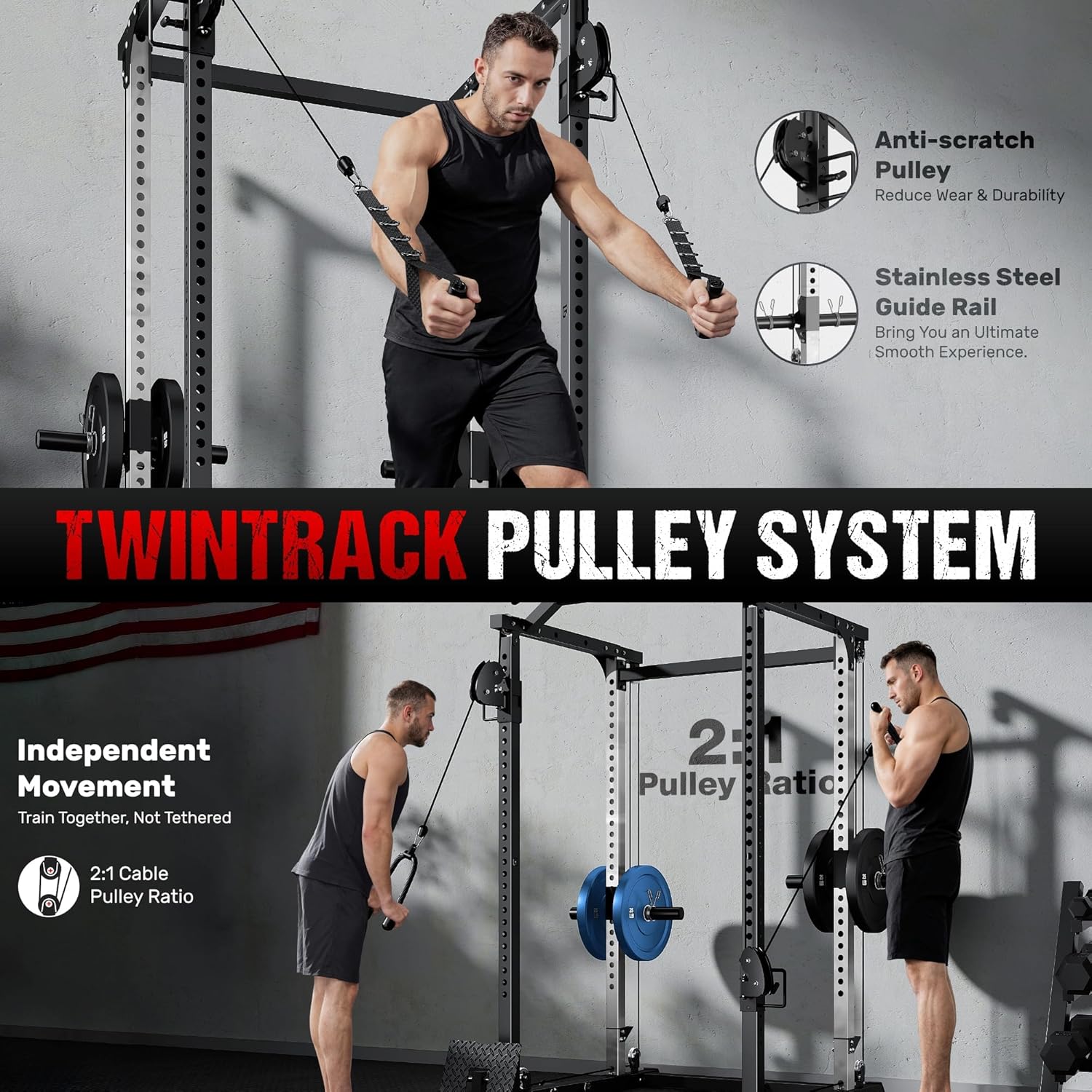 DP01 Power Cage, 2000LBS Squat Rack with Cable Crossover and Dual Independent Pulley System, Full Cage for Full Body