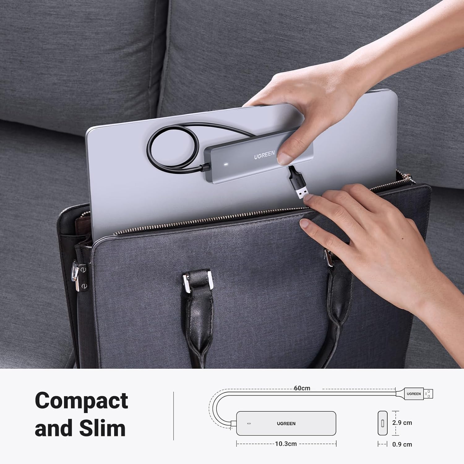 USB Hub 4 Ports, C & 3 A Multiport Adapter, 2ft Long Cable Powered 3.0 Hub With C Power Port for Laptop, Desktop