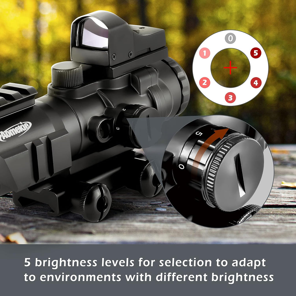 2-in-1 Combo Prism Rifle Scope 4X32 Compact Red & Green Dot Holographic with Adjustable Brightness