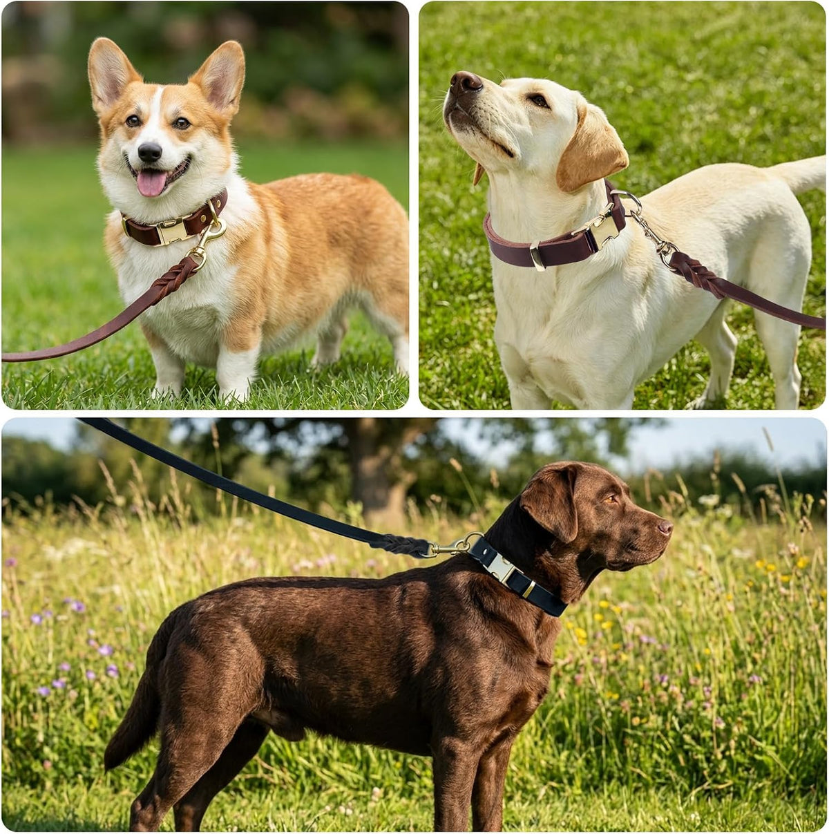 Leather Dog Collar and Leash Set, 6FT Heavy Duty Leather Training Leash with Adjustable Dog Collar, Soft and Durable