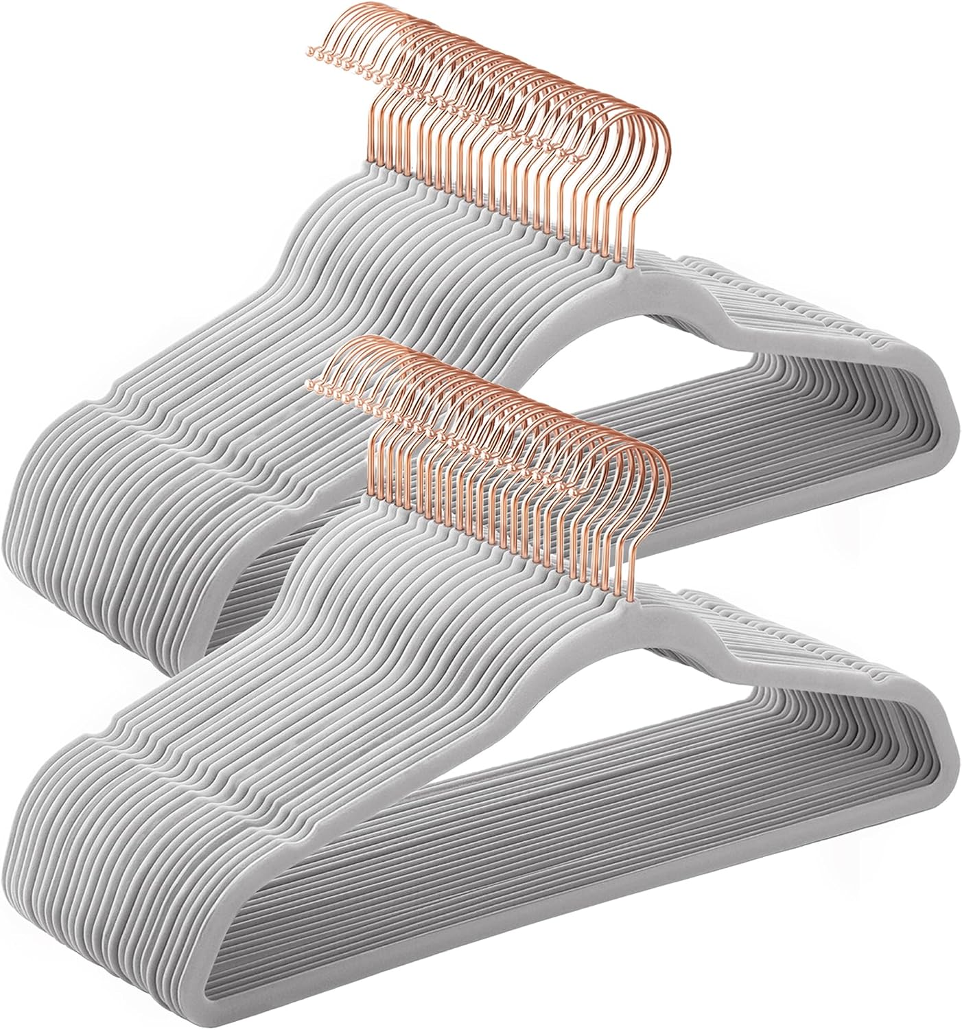 Slim Velvet Hangers, Non-Slip Clothes Hangers with Rose Gold Swivel Hooks, Space-Saving