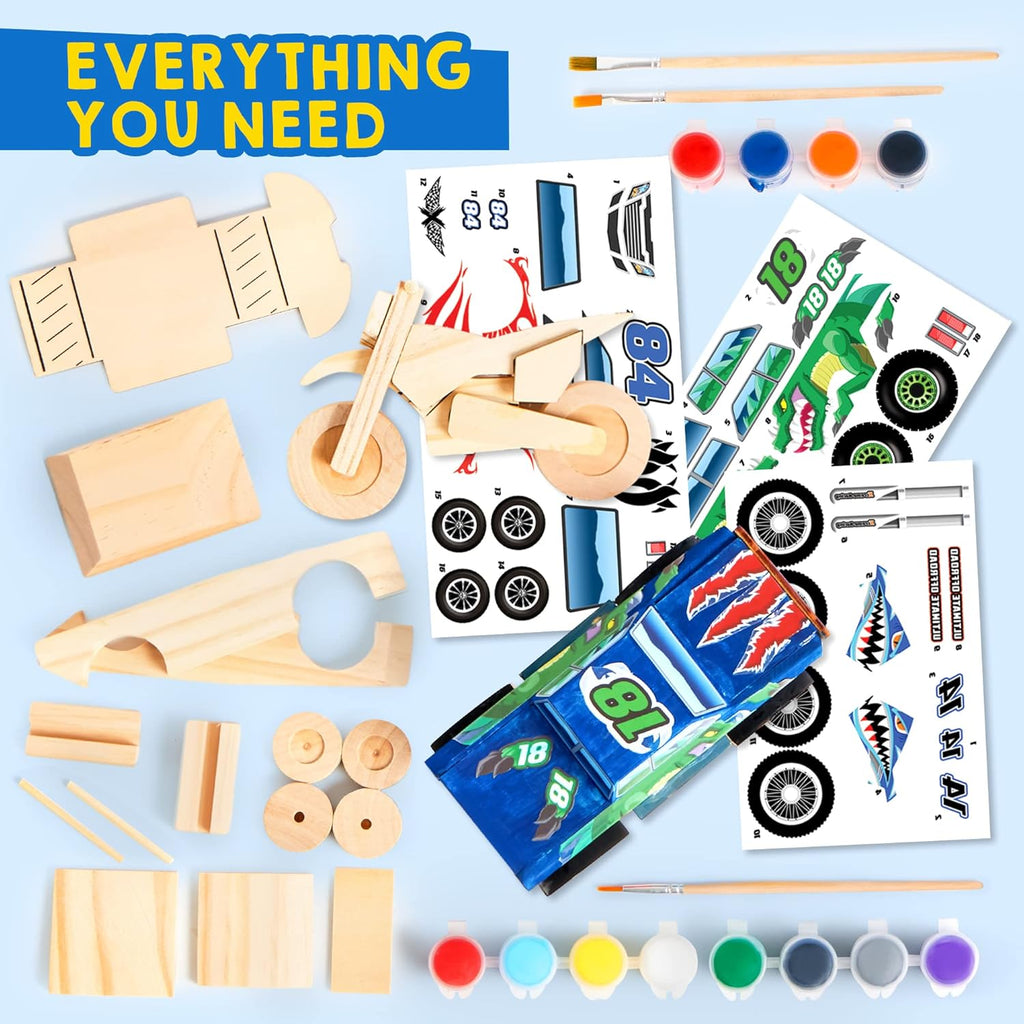 Kids Craft Kit Build & Paint Your Own Wooden Race Car Art & Craft Kit DIY Toy Make Your Own Car Truck Toy Construct