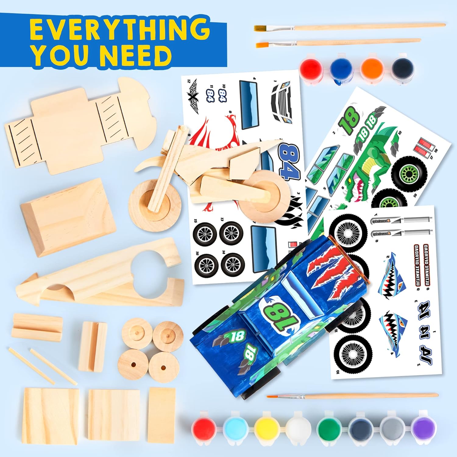 Kids Craft Kit Build & Paint Your Own Wooden Race Car Art & Craft Kit DIY Toy Make Your Own Car Truck Toy Construct