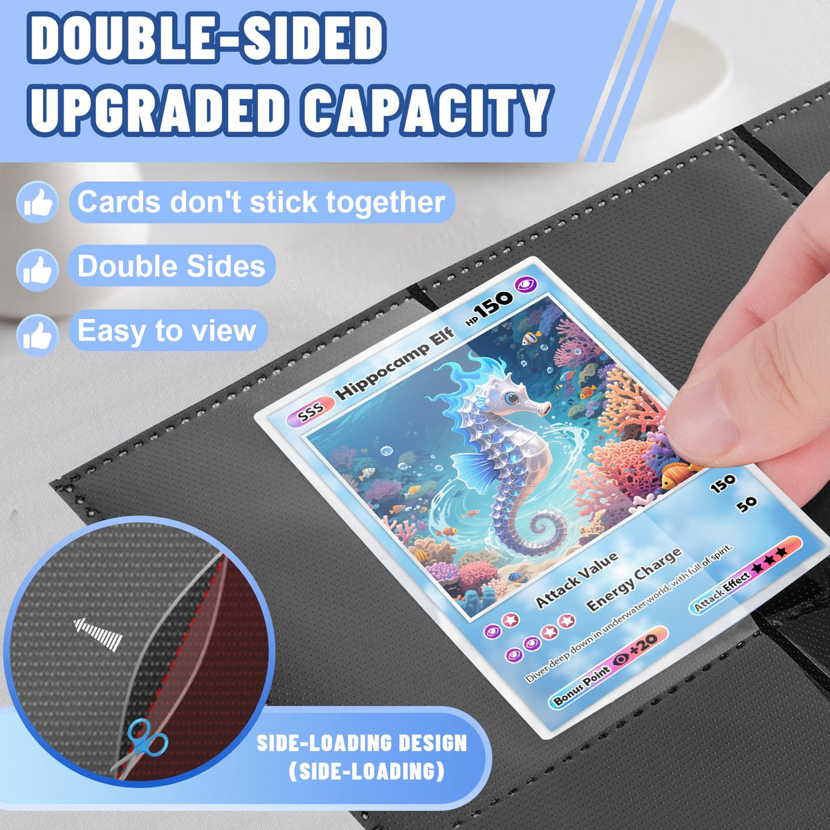 Trading Card Binder Sleeves, Baseball Holder, Black, 1800 Pockets