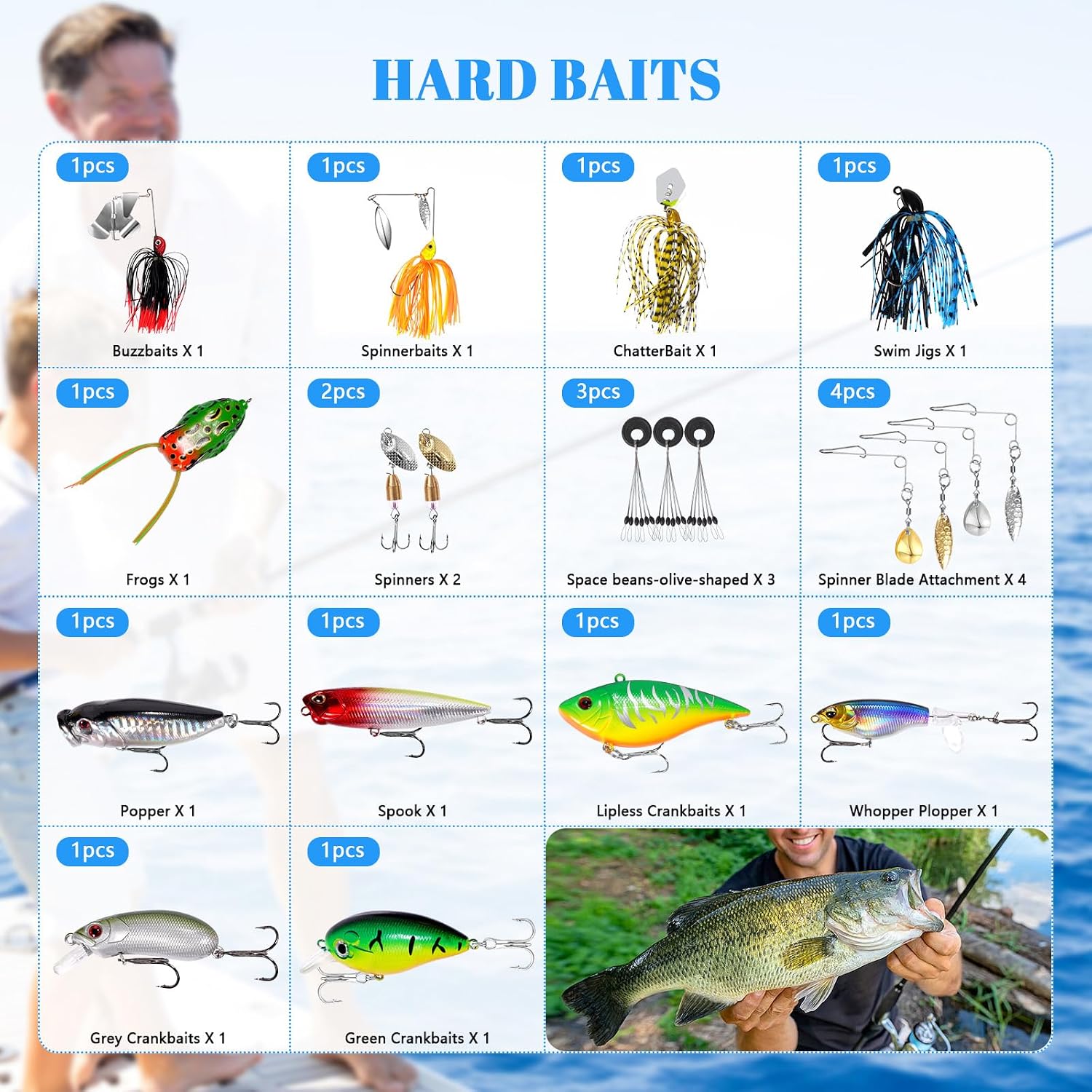 322-Piece Fishing Lures Kit - Buzz Bait/Spinner Baits/Jig/Frog, Fishing Tackle Box with Tackle Included, Soft