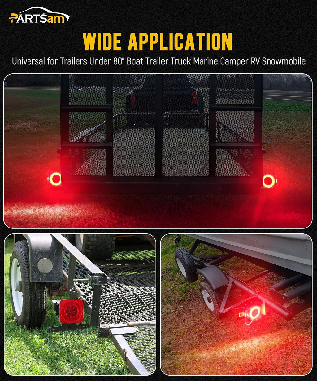 Led Submersible Trailer Tail Lights Kit, Waterproof 12V Square LED Trailer Lights Halo Glow with Wiring Harness