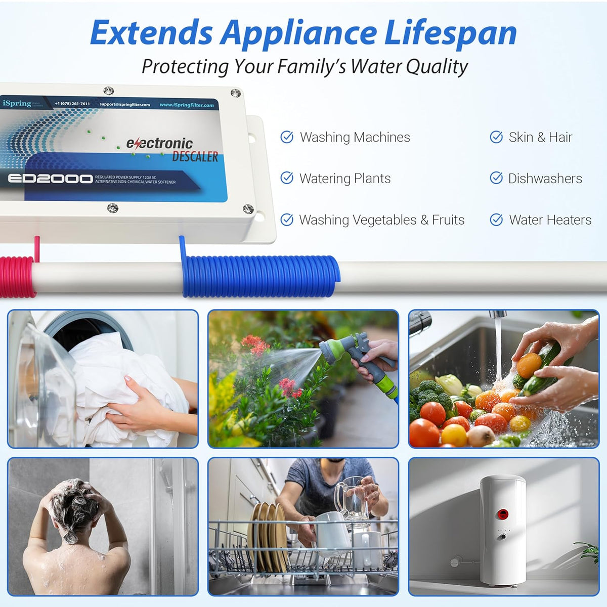 ED2000 Whole House Water Descaler, Alternative Electronic Salt-Free Hard Water Conditioner, Reduces Limescale Prevent