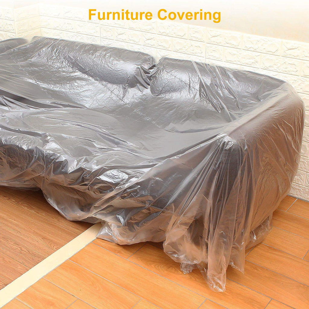 13Ft x 65 Ft Plastic Painting Drop Film, 2 Pcs Tape and Drape Dust Plastic Drop Cloth, Pre-Taped Masking Film for