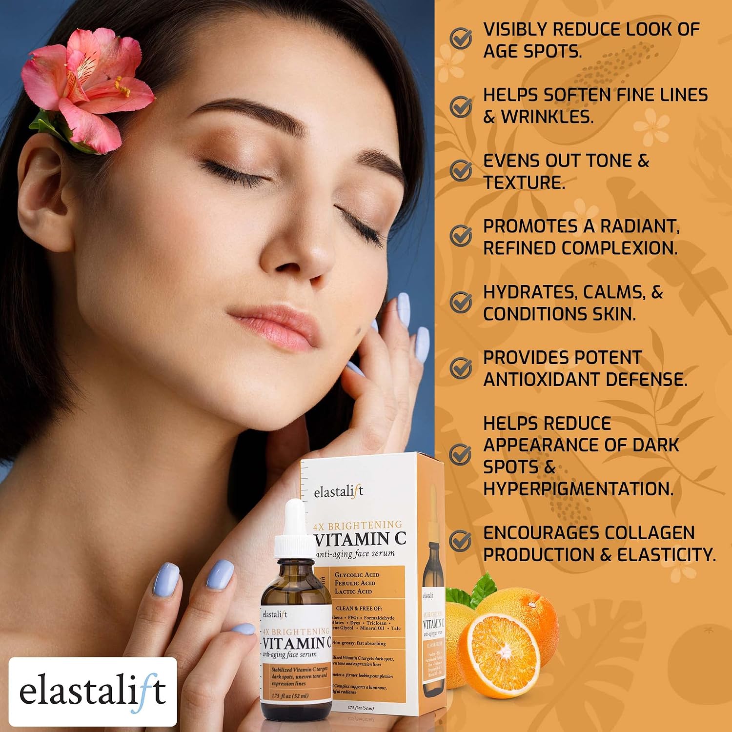 Vitamin C Facial Serum For Age Spots, Wrinkles, & Expression Lines. Anti-Aging Face Serum W/Vitamin C & Hyaluronic