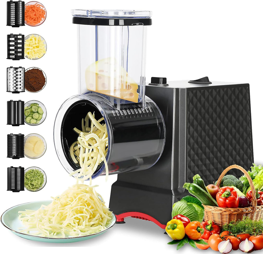Electric Cheese Grater, Salad Maker with 6 Different Shapes of Blades