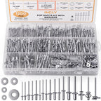 1200PCS Pop Rivets & Trifold Rivets Assortment Kit with Washers