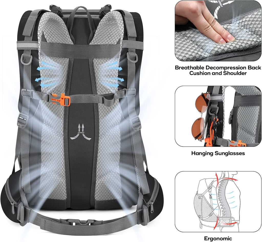 40L Hiking Backpack, Lightweight Camping Daypack with Rain Cover | Water-Resistant Rip-Stop Nylon, Wet/Dry
