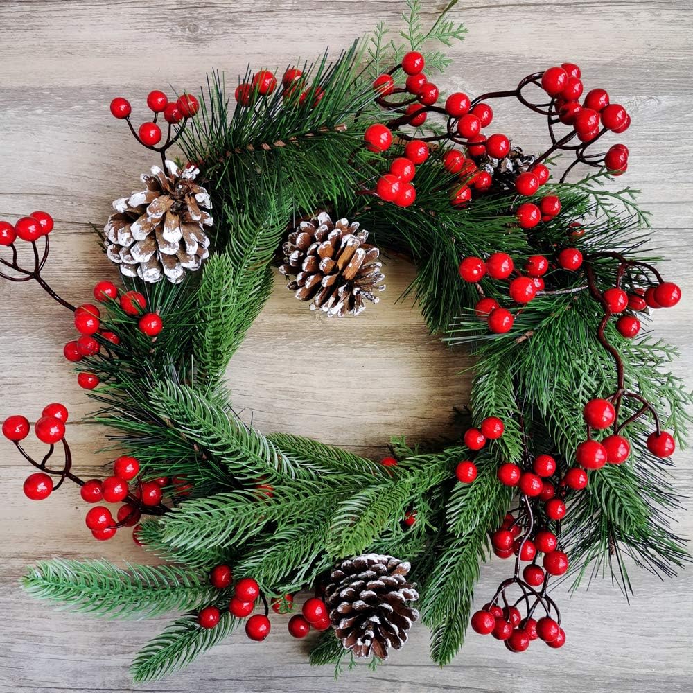 Christmas Artificial Pine Garland with Spruce Cypress Berries Frosted Pinecones Winter Greenery Garland for Holiday