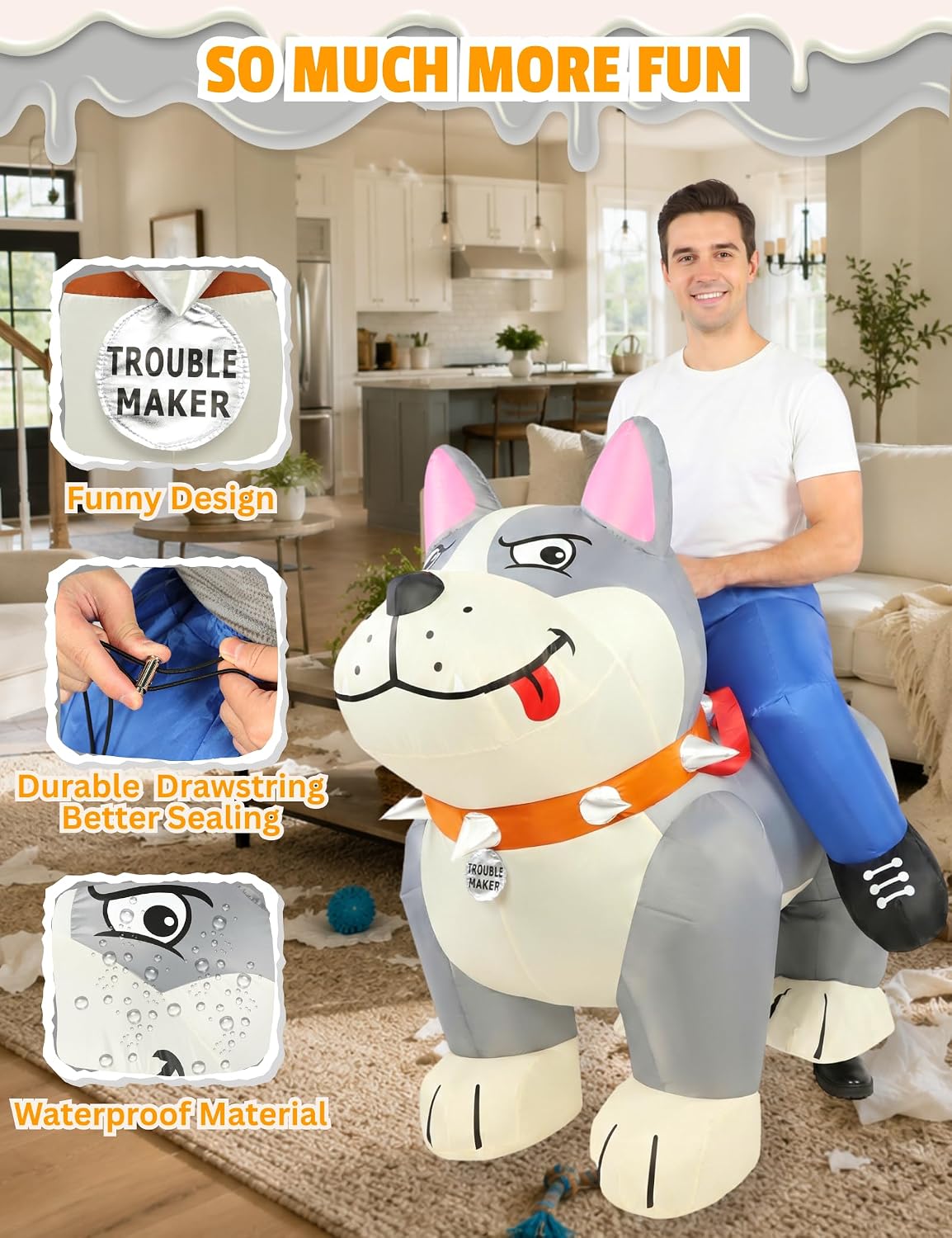 Inflatable Dog Costume for Adults, Funny Halloween Costume for Men, Blow Up Pitbull Animal Costume, Inflatable