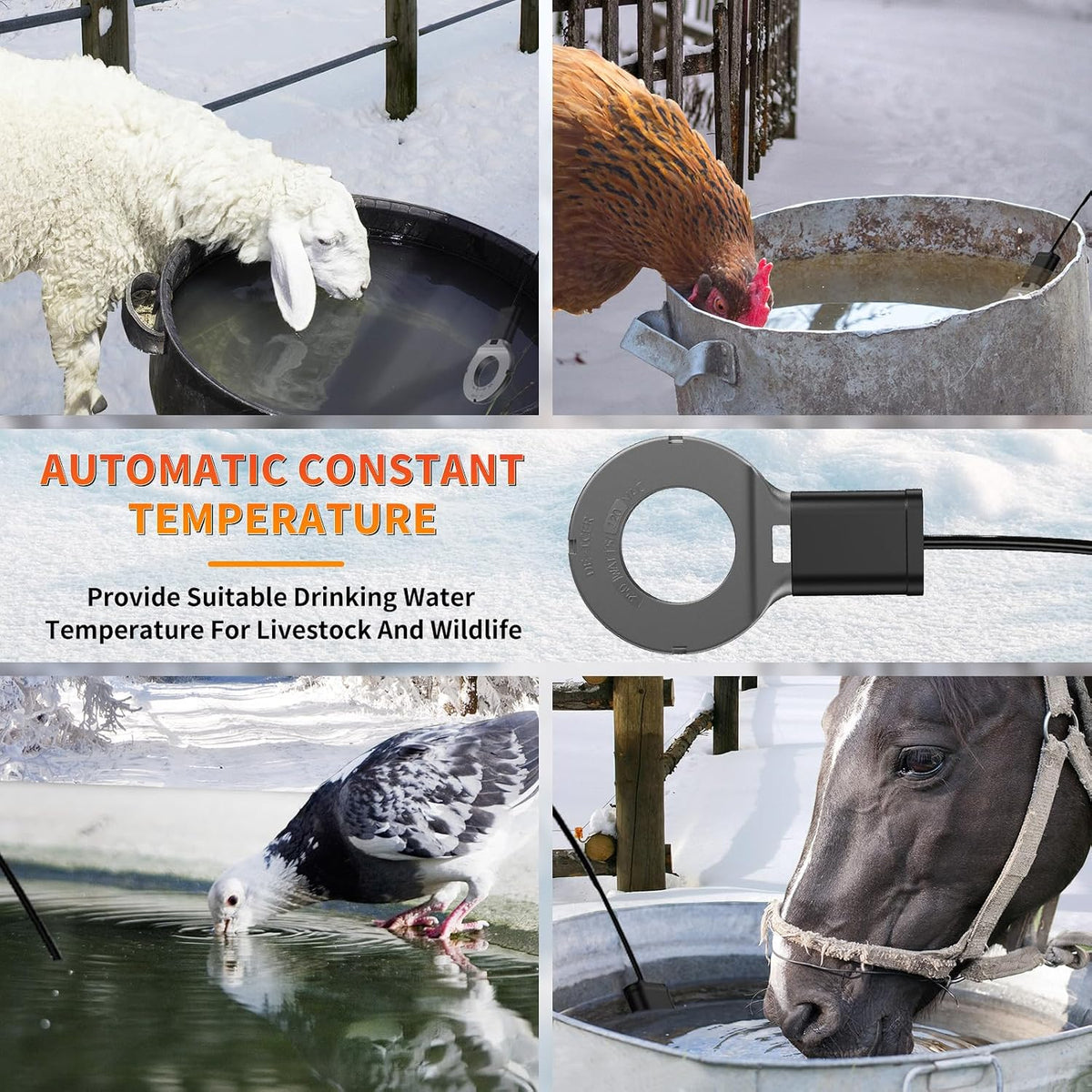 250W Utility De-Icer Submergible Cast Aluminum Chicken Water Heater for Livestock Tank Heater Bird Bath Heater in Winter