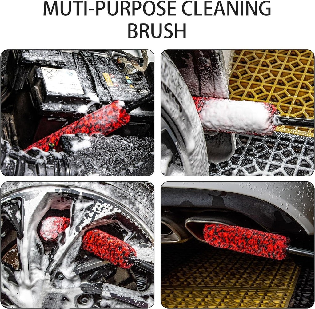 Metal Free Soft Wheel Cleaner Brush, Synthetic Wool Car Cleaning Brush, Highly Water Absorption, Dense and Durable